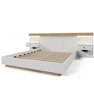 Systém manželskej postele, 2 LED nočné stolíky biela 180x200cm drevená posteľ