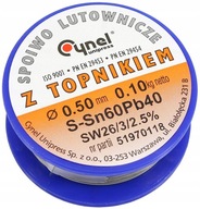 CYNA DO LUTOWANIA Z TOPNIKIEM 2,5% OŁOWIOWA S-Sn60Pb40 CYNEL 0,5mm 100g