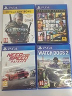 ZESTAW GIER PS4 WIEDZMIN,NEED FOR SPEAD PAYBACK,WATCH DOGD2,GRAND THEFT O