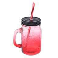 Gradientowy szklany uchwyt słoika na koktajle i słomka 480 ml czerwony