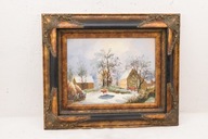 Zimná krajina zima - obraz na plátne zlatý rám