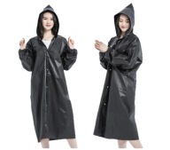 Unisex fekete vízálló esőkabát kapucnival, 145 cm, poliészter, 2024-es modell