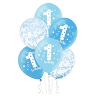 Balony na Roczek chłopca 1 urodziny urodzinki niebieskie białe 30cm 6 sztuk