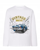 Koszulka T-shirt długi rękaw chłopięcy auto vintage biała 110/116 3 4 lata