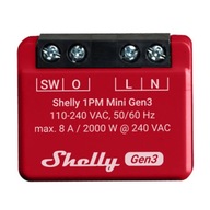 inteligentný relé prepínač Ovládač Shelly 1PM Mini Gen3 WiFi 8A