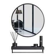 Czarne okrągłe lustro z półką ścienne 80cm do pokoju łazienki biura salonu