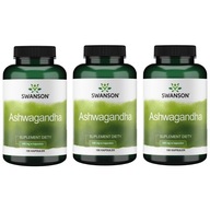 3x Swanson ASHWAGANDHA Żeń-szeń 450 mg 100 kapsułek STRES PAMIĘĆ SEN