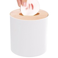 Mini kúpeľňový kôš biely s bambusovým odpadkovým košom