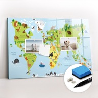 Suchościeralna tablica magnetyczna Mapa świata ze zwierzętami 60x40 cm