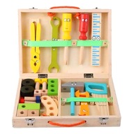 lahomia Drewniane narzędzie do naprawy skrzynka na zabawki, kolorowa skrzynka narzędziowa z litego drewna, budynek