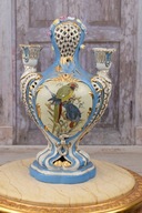 Porcelanowy Świecznik - Niebieski Świecznik - Papugi - Prezent