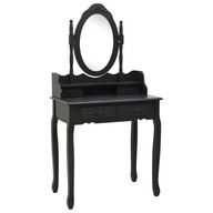 Toaletný stolík so stoličkou, čierny, 75x69x140 cm, drevo