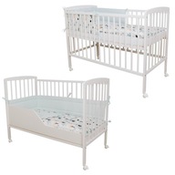 Detská postieľka 3v1 Kacper 120x60 + matrac, posteľná bielizeň, kolieska, zábrana