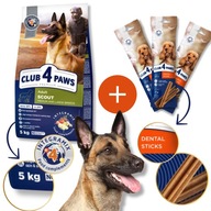 CLUB 4 PAWS suché krmivo pre pracujúcich psov SCOUT 5 kg + pochúťky ZADARMO