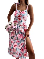 Kvetinové šaty s rozparkom viazané ramienka
