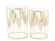 Zlatý okrúhly kovový stolík komplet 2 ks zlaté záhony glamour