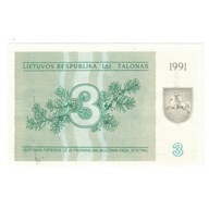 Banknot, Litwa, 3 (Talonas), 1991, KM:33b, UNC(65-