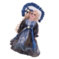 Elegancka lalka ceramiczna dla dziewczynki z drewnianym stojakiem na porcel