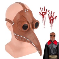 MASKA PLAGUE DOCTOR MOR HNEDÁ KOŽA RETRO STEAMPUNK ZOBÁK LATEX MASKY