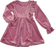 104-110 Sukienka dziewczęca welurowa długi rękawek z torebką różowa