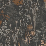 Čierna elegantná tapeta na stenu, kvety, listy