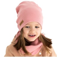 Różowa czapka i komin na wiosnę jesień bawełna prążek dziewczęca 50-56