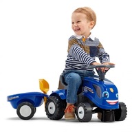 FALK Traktorek Baby New Holland Niebieski z Przyczepką + akc. od 1 roku