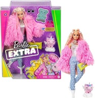 Mattel Barbie Extra: Lalka z puszystą różową kurtką z świnką jednor