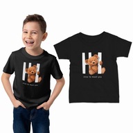 KOSZULKA DZIECIĘCA T-SHIRT DZIECKO MIŚ TEDDY BAWEŁNA CZERŃ 110-116 JAKOŚĆ