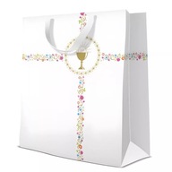 Darčeková taška biela zlatá hostia farebné vzory