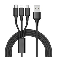 Maxlife kabel 3w1 USB - Lightning + USB-C + microUSB 1,0 m 2,1A czarny
