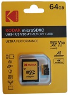 Gyors Kodak 64GB microSD SDXC UHS-I U3 V30 A1 4K memóriakártya + Adapter