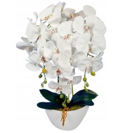 Umelá orchidea v kvetináči, biela, ako živá, 3 výhonky 53 cm