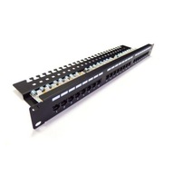 Patch panel 19'' 24 porty, kat.6, S/FTP, 1U, wspornik kablowy, czarny