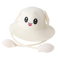 Slamený klobúk Rabbit Ear Sunshade Trendy mliečne biela