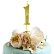 Świeczka urodzinowa cyfra 1 ZŁOTA dekoracja na tort cyferka roczek JEDEN