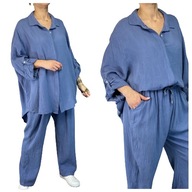 KOMPLET MUŚLINOWY KOSZULA SPODNIE 100% BAWEŁNA BLUE PLUS SIZE UNI 46-56