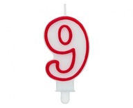 Świeczka urodzinowa cyfra 9 biała z czerwonym konturem 7 cm