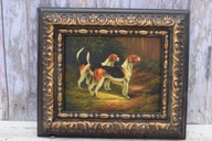 Dva lovecké psy na poľovačke - Psy Pes - Olejomaľba - Zlatý rám