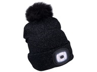 Čiapka s čelovkou 4x45lm, nabíjacia, USB, čierna s trblietkou a brmbolcom, unive