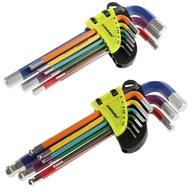 Imbusové kľúče guľové, 180 mm, veľkosti 1,5 - 10 mm, 9 ks, farebné + Imbusové kľúče 230 mm, veľkosti 1,5 -10 mm, 9 ks, farebné