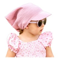 Dievčenská šatka na hlavu mušelínová detská šatka so šiltom ružová