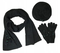 zestaw szal czapka rękawiczki jesień/zima czarny