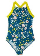 BONPRIX jednodielne plavky modrozelené s kvetmi 152/158