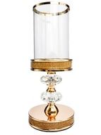 Świecznik złoty latarenka Glamour Gold 2 kryształowe elipsy