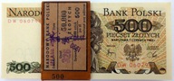 Banknoty 500 zł 1982 seria DW stan 1 UNC z paczki bankowej. Rzadka seria .