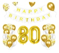 Zestaw dekoracji balonowych na 80 urodziny Baner Cyfry Balony złote białe