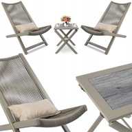Zestaw mebli balkonowy ogrodowych 2x fotel oraz stolik składany szary 3el.