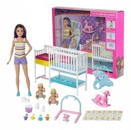 Barbie Skipper opiekunka+ 2 małe laleczki łóżeczko akcesoria GFL38
