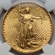 6082. USA, 20 dolarów 1914-S - NGC MS62